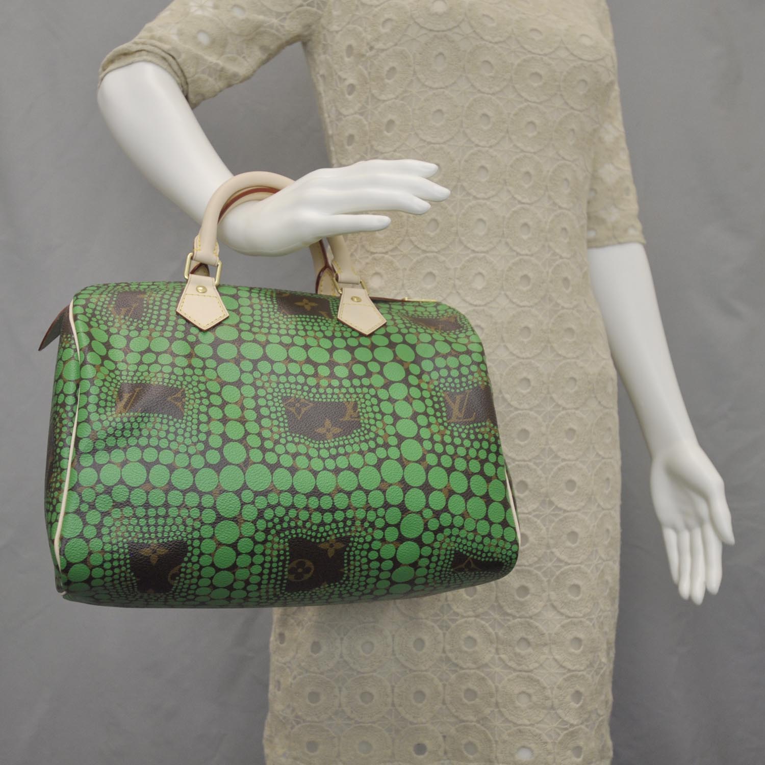 Louis Vuitton Monogram Kusama Town Speedy 30 Green 2 of 9