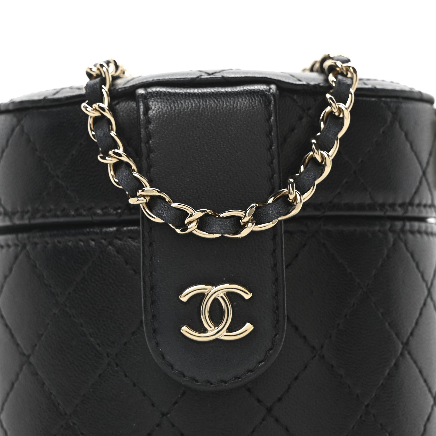 Chanel Lambskin Quilted Mini Round Vanity Case With Chain Black 8 of 10