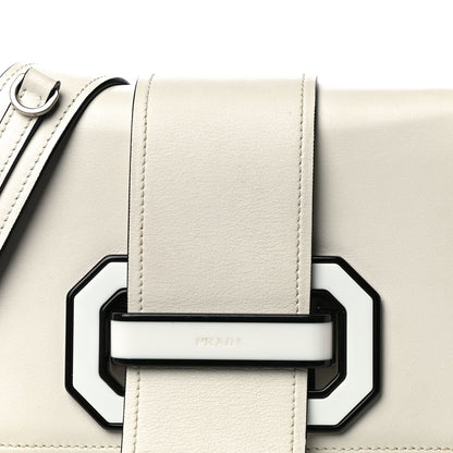 Prada City Calf Plex Ribbon Bag White Black 8 of 20