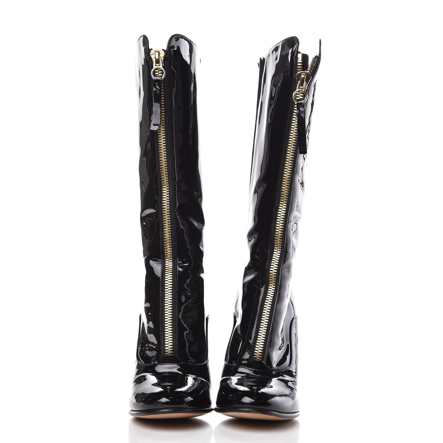 Patent Rebelle Front Zip Boots 37.5 Black