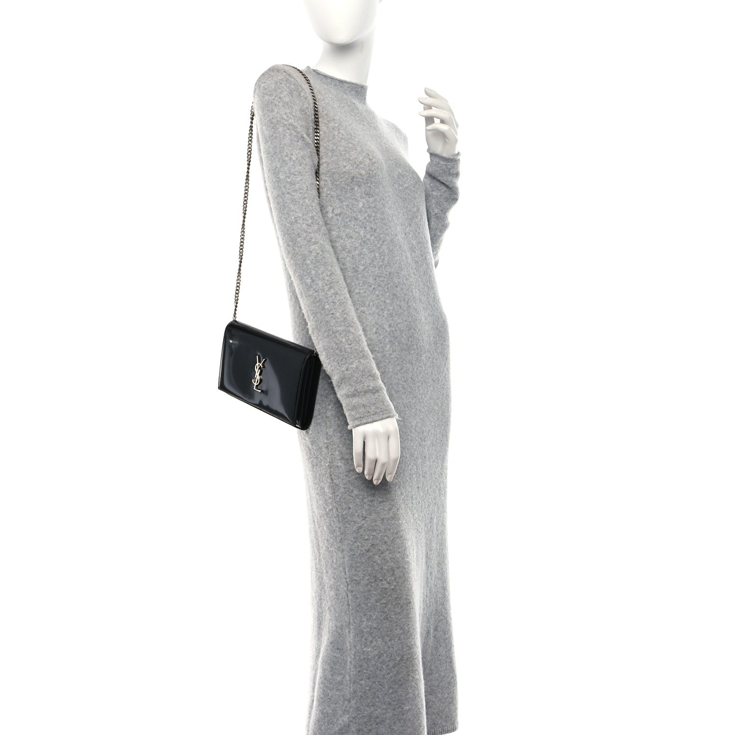 Saint Laurent Glazed Calfskin Cassandre Wallet On Chain WOC Black 2 of 10