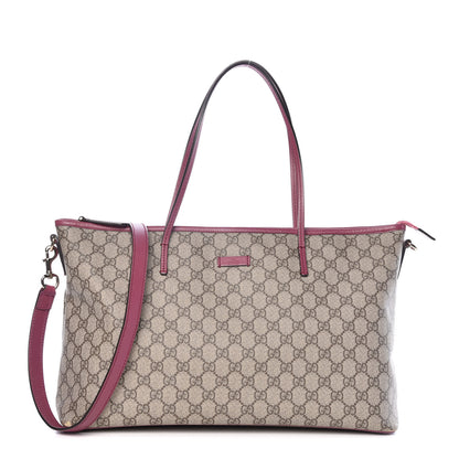 Gucci GG Supreme Monogram Medium Zippered Tote Beige New Rosette 1 of 15