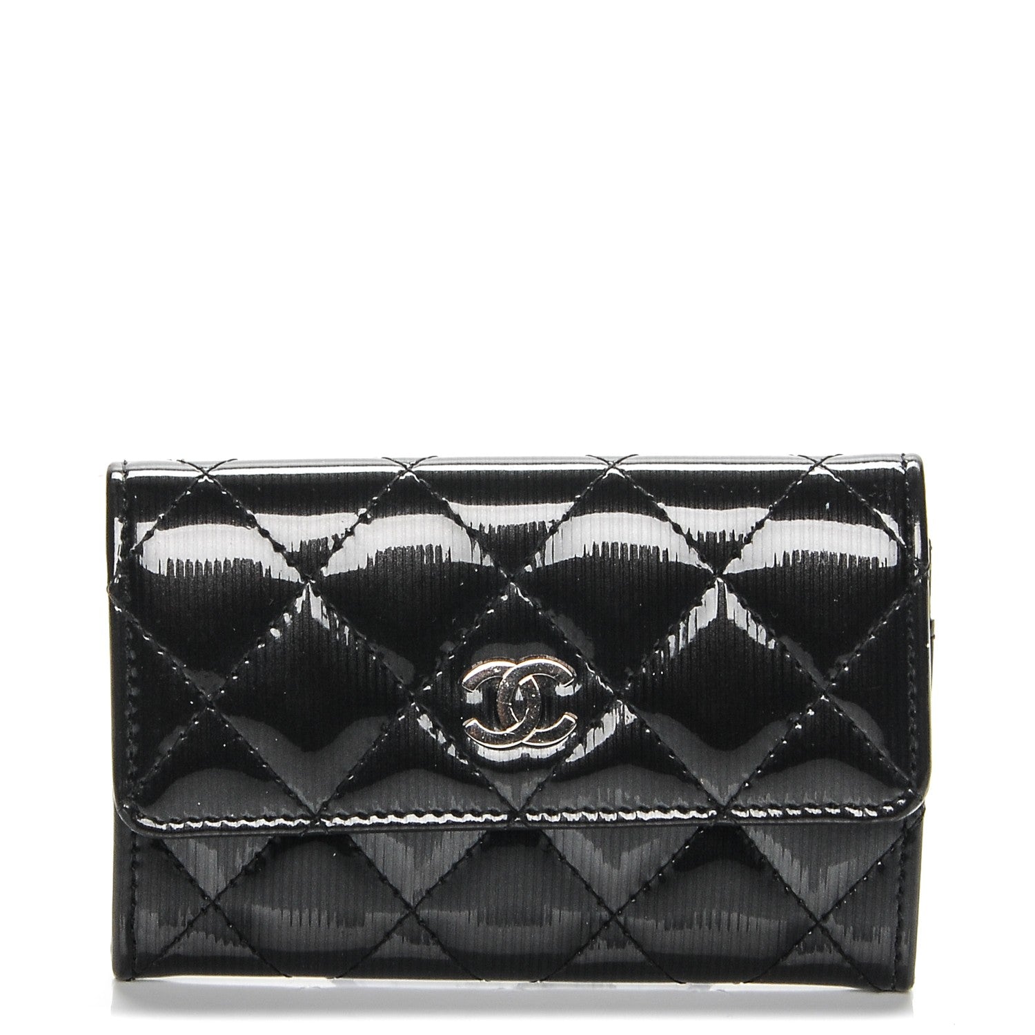 Chanel Striated Patent Quilted Card Holder Grey 1 of 7