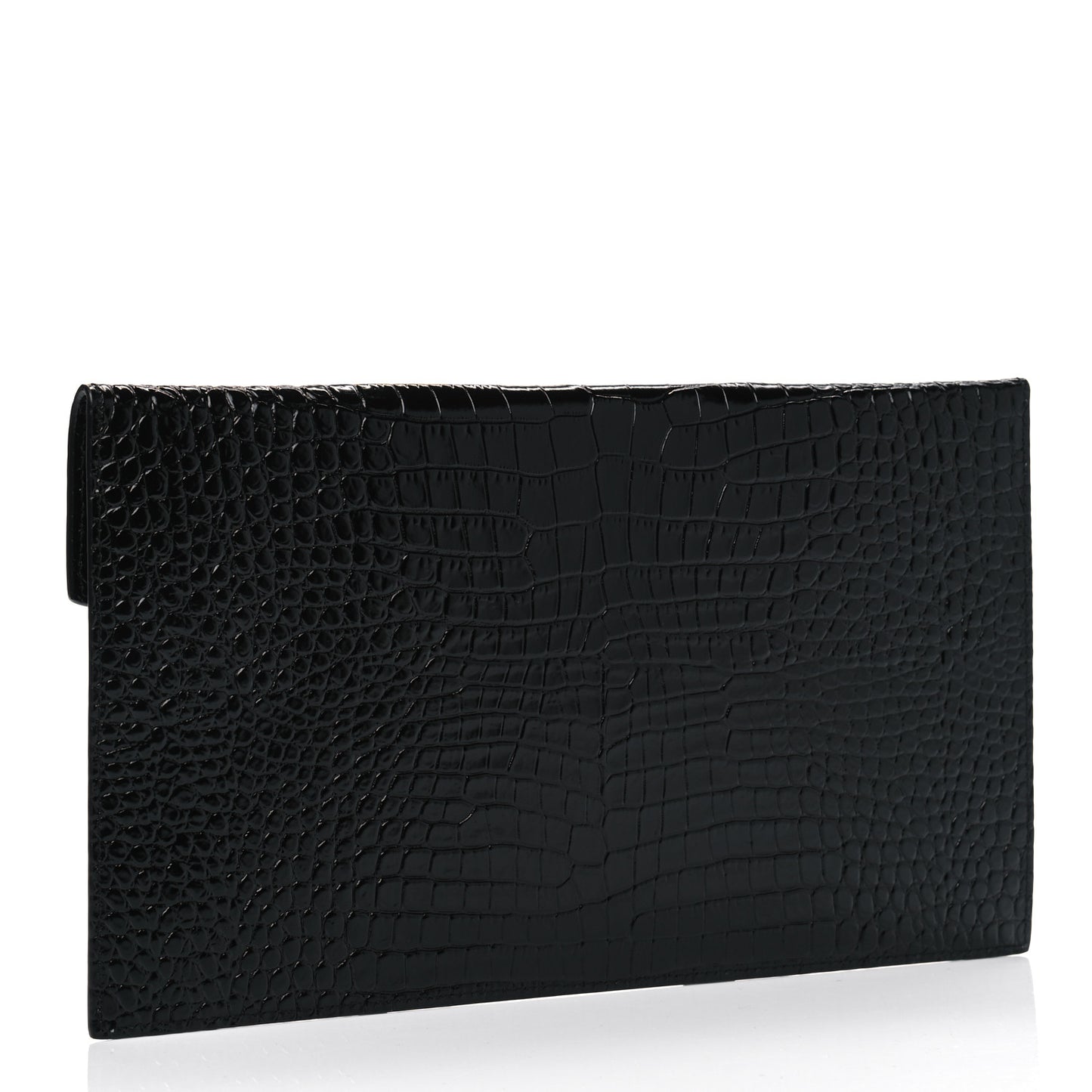 Calfskin Crocodile Embossed Uptown Monogram Clutch Black