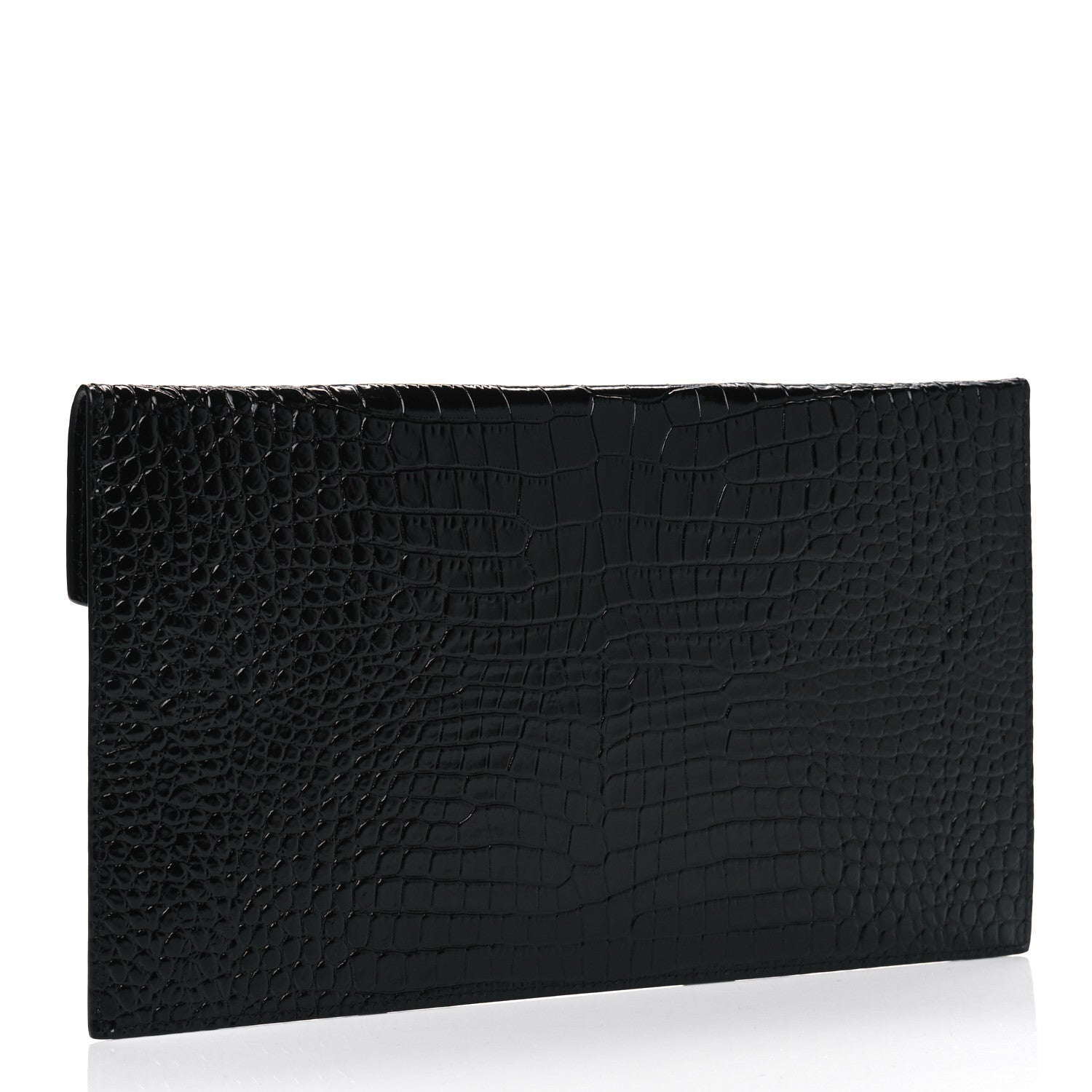 Saint Laurent Calfskin Crocodile Embossed Uptown Monogram Clutch Black 2 of 4