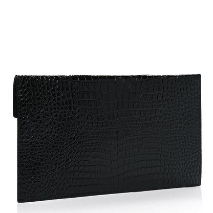 Saint Laurent Calfskin Crocodile Embossed Uptown Monogram Clutch Black 2 of 4