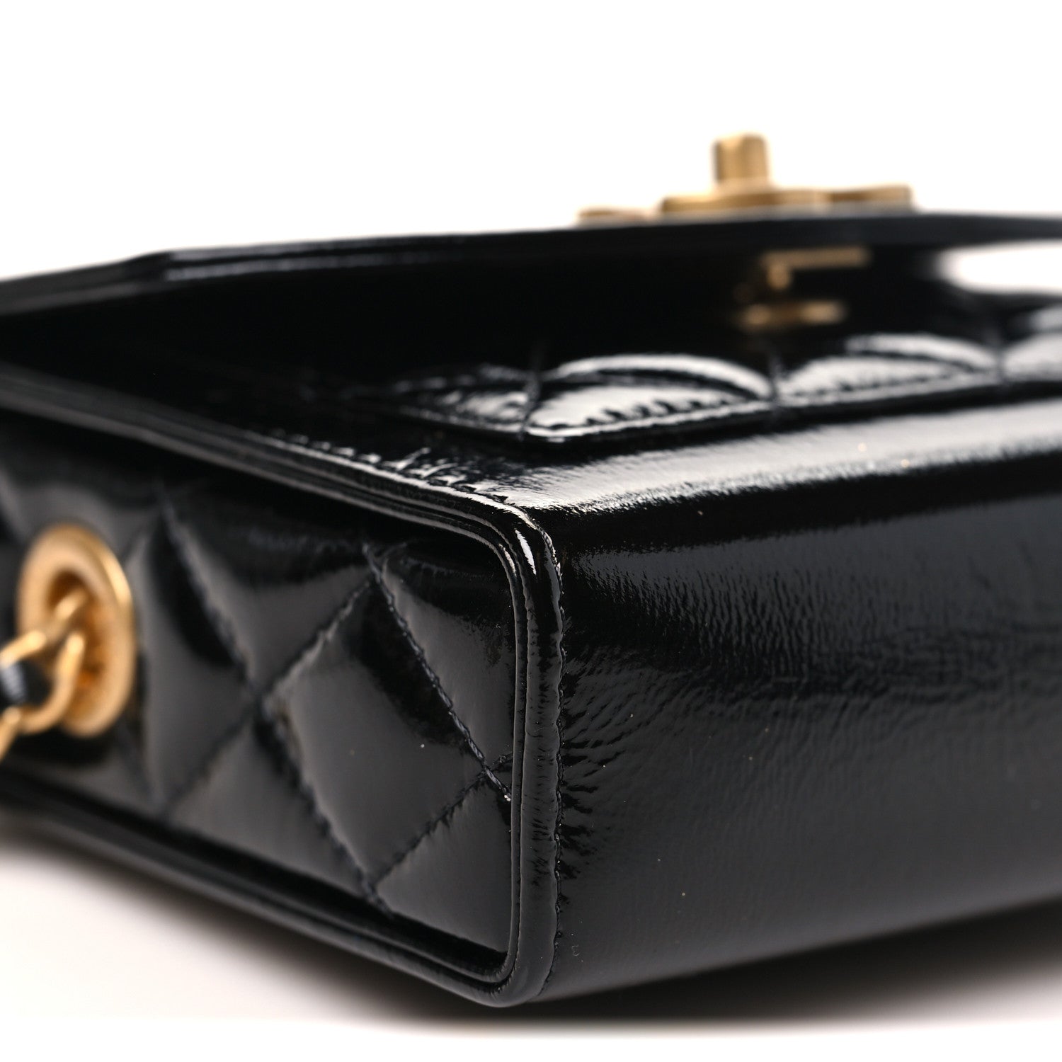 Chanel Shiny Lambskin Quilted Top Handle Card Holder On Chain Black 10 of 11