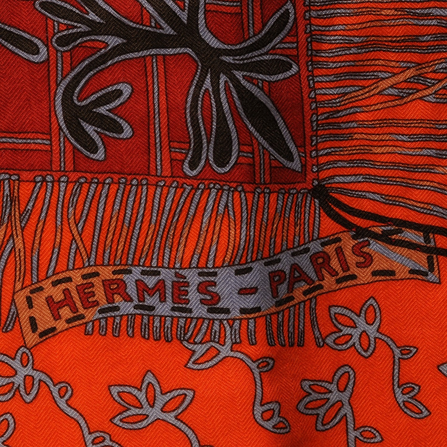 Hermes Cashmere Silk Cavaliers du Caucase Shawl 140 Orange Lavande Corail 4 of 6