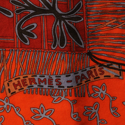 Hermes Cashmere Silk Cavaliers du Caucase Shawl 140 Orange Lavande Corail 4 of 6