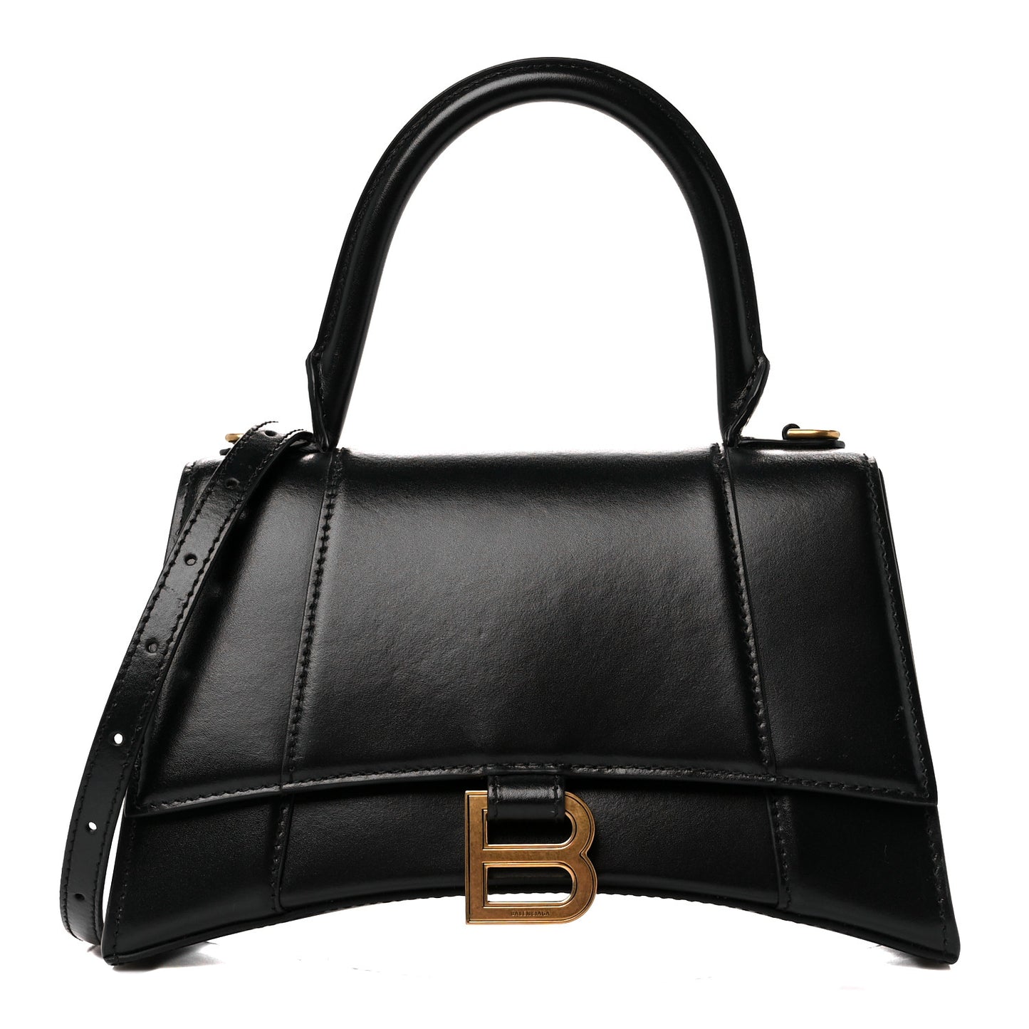 Shiny Box Calfskin Small Hourglass Top Handle Bag Black