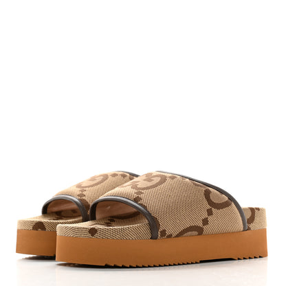 Gucci Monogram Jumbo GG Nappa Samoa Platform 40mm Slide Sandals 39 Camel Ebony New Acero 3 of 12