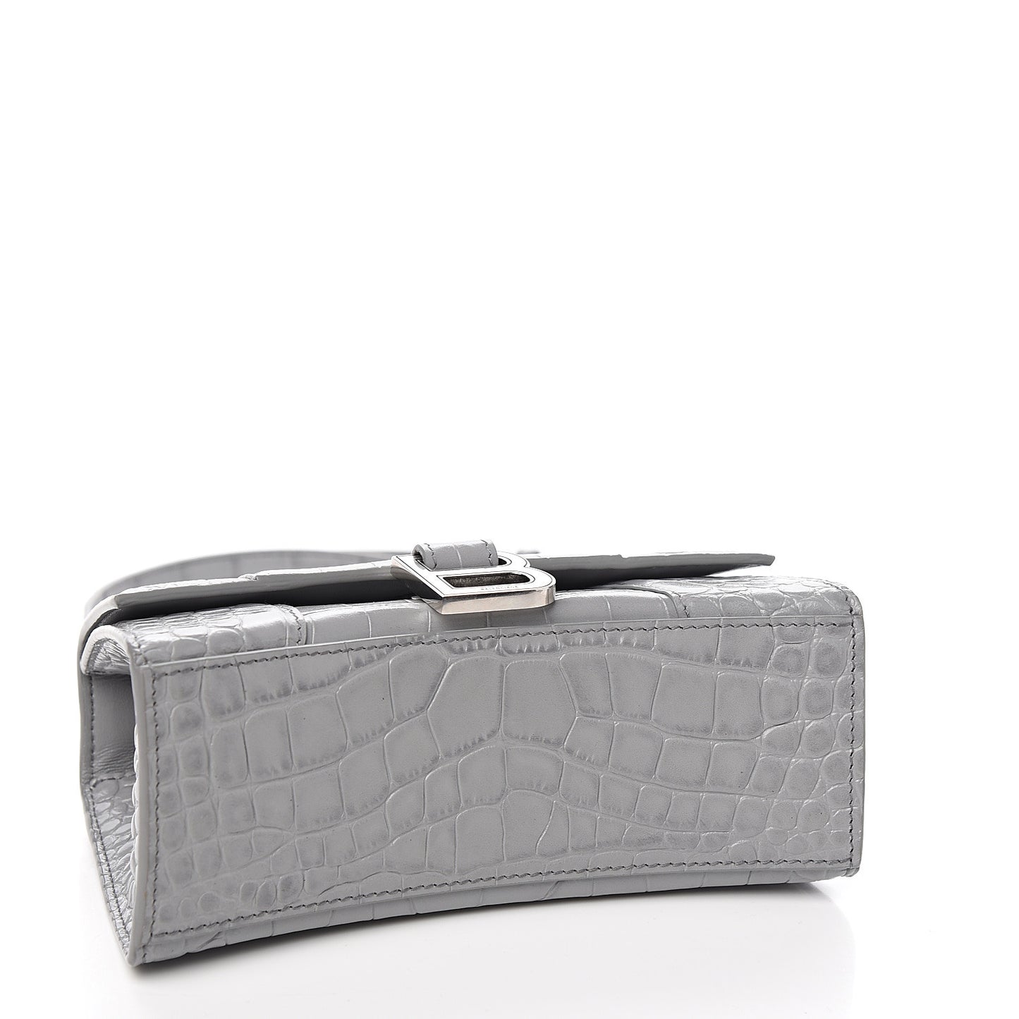 Shiny Calfskin Crocodile Embossed Hourglass Top Handle Bag XS Balenciaga Grey
