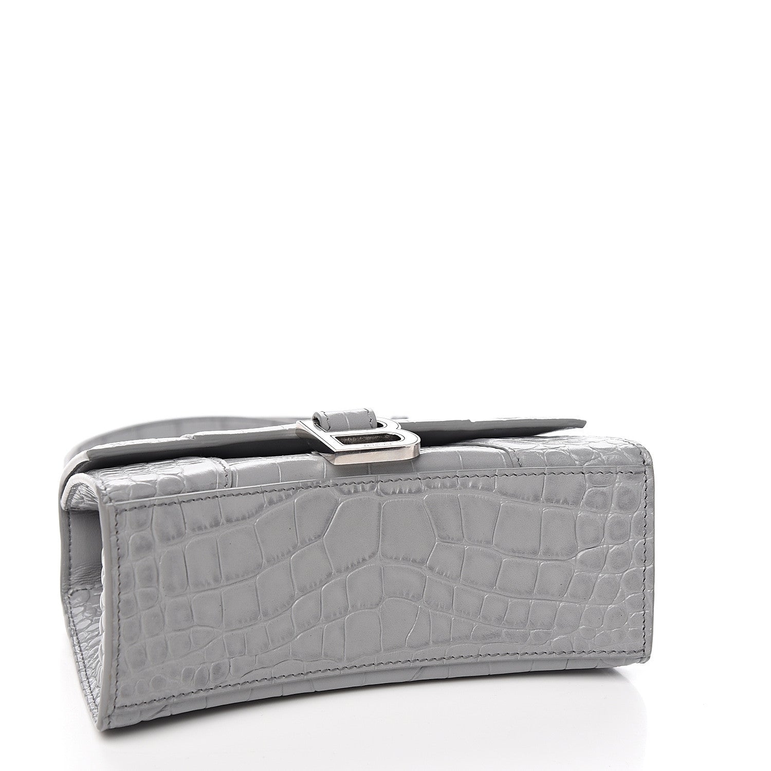 Balenciaga Shiny Calfskin Crocodile Embossed Hourglass Top Handle Bag XS Balenciaga Grey 3 of 10
