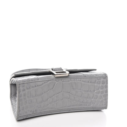 Balenciaga Shiny Calfskin Crocodile Embossed Hourglass Top Handle Bag XS Balenciaga Grey 3 of 10