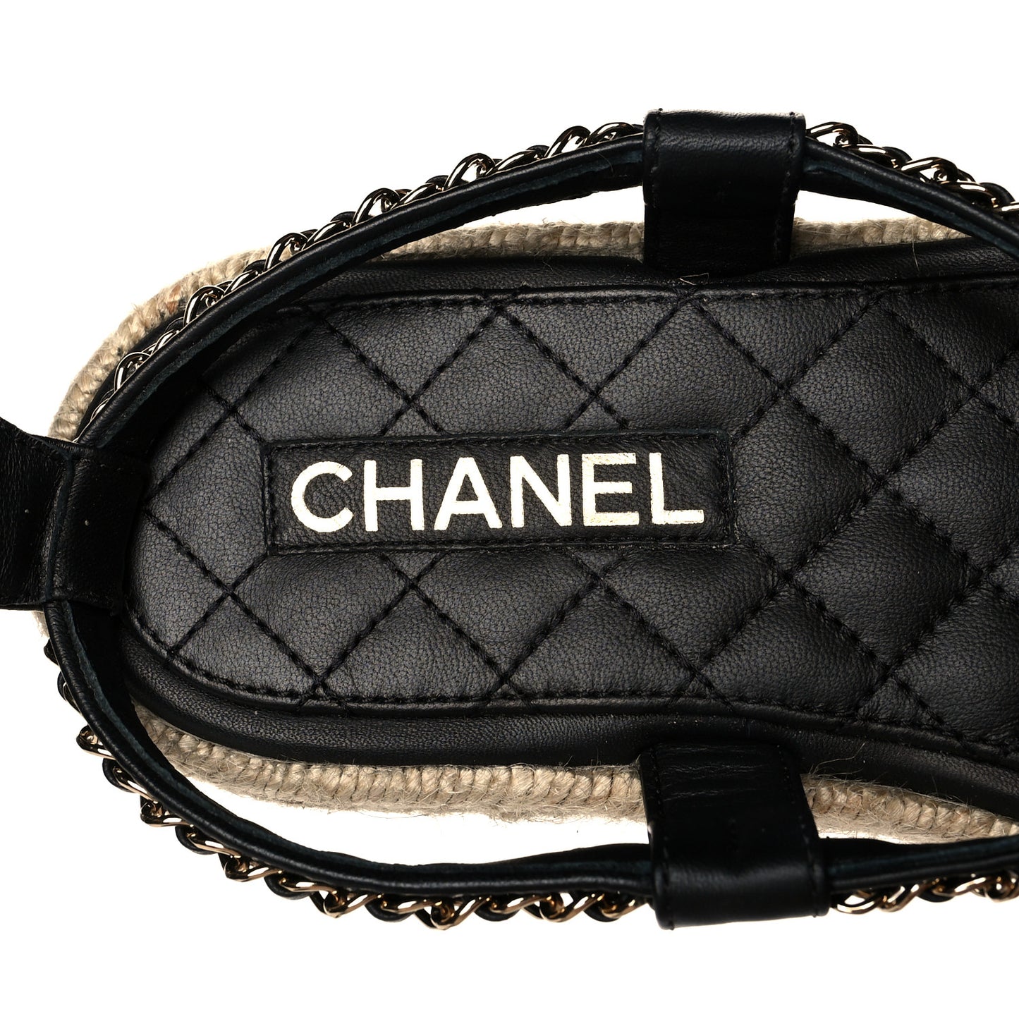 Lambskin Chain CC Thong Espadrille Sandals 38 Black