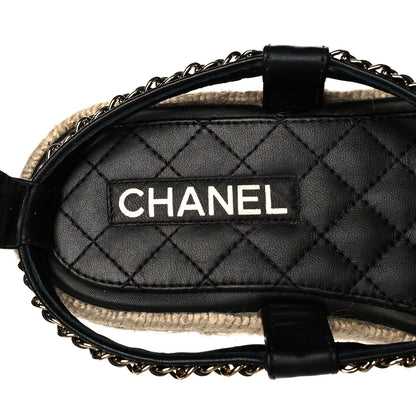 Chanel Lambskin Chain CC Thong Espadrille Sandals 38 Black 9 of 10
