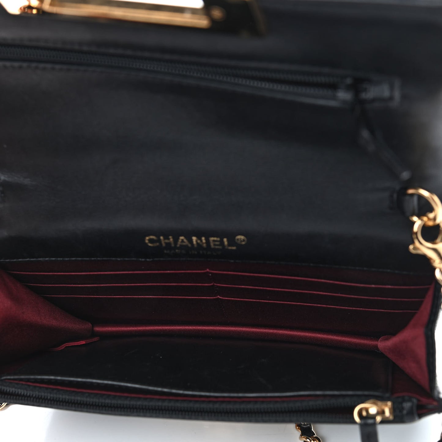 Lambskin Quilted Golden Class Wallet on Chain WOC Black