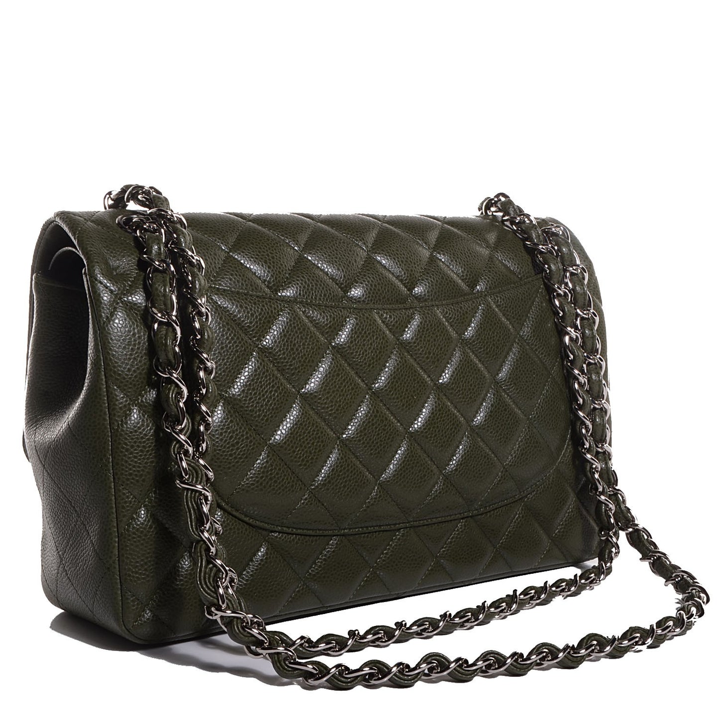 Caviar Quilted Jumbo Double Flap Dark Green