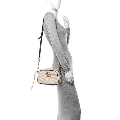 Gucci Vintage Effect Calfskin Matelasse Diagonal Small Torchon GG Marmont Chain Shoulder Bag Mystic White Blue Agata 2 of 15