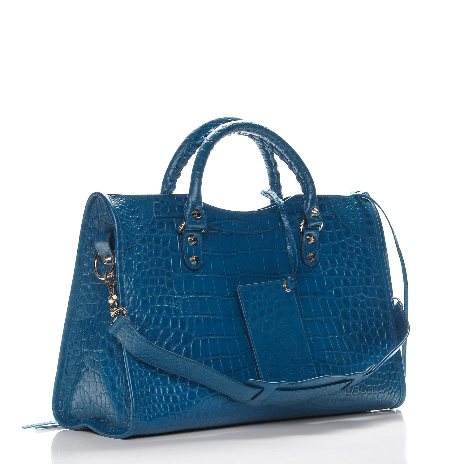 Balenciaga Calfskin Crocodile Embossed Classic Gold Hardware City Bleu Marine 3 of 7