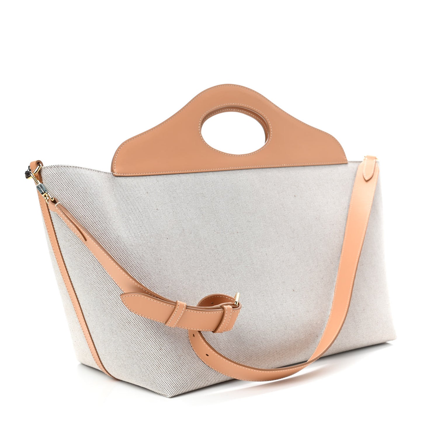 Cotton Canvas Calfskin Medium Soft Pocket Tote Bag Soft Fawn Warm Sand