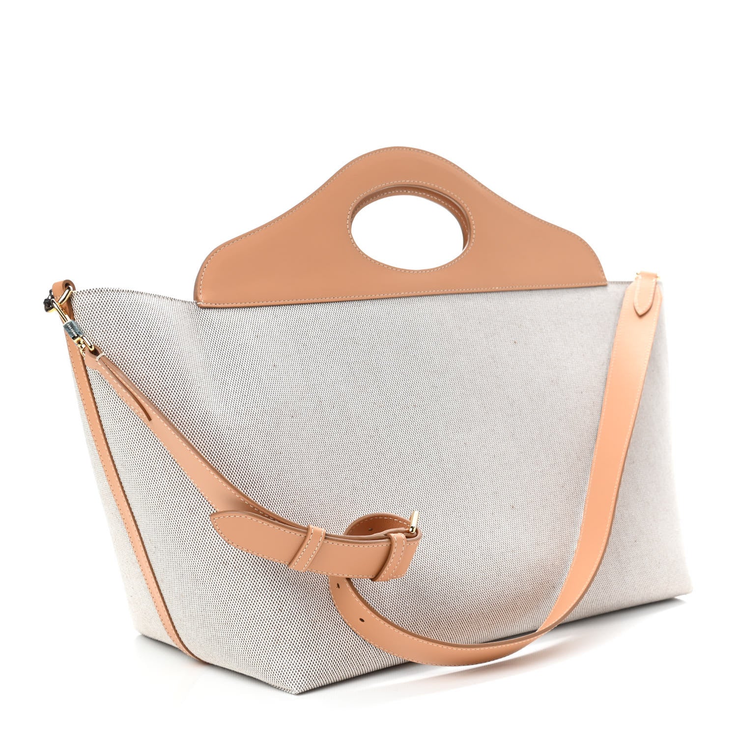 Burberry Cotton Canvas Calfskin Medium Soft Pocket Tote Bag Soft Fawn Warm Sand 3 of 8