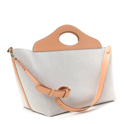 Burberry Cotton Canvas Calfskin Medium Soft Pocket Tote Bag Soft Fawn Warm Sand 3 of 8