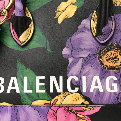 Balenciaga Smooth Calfskin Lush Floral Print XXS Ville Top Handle Bag Black Multicolor 8 of 12