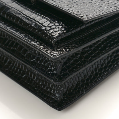Saint Laurent Calfskin Crocodile Embossed Medium Monogram Sunset Black 8 of 8