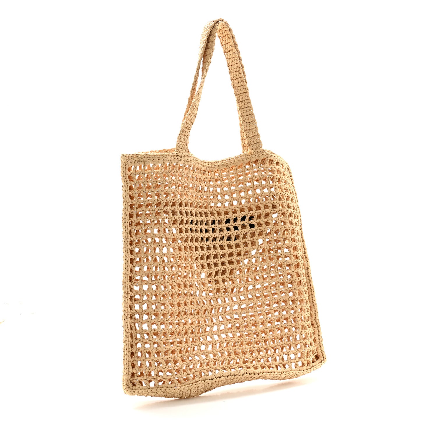 Yarn Raffia Effect Crochet Logo Embroidered Tote Bag Naturale