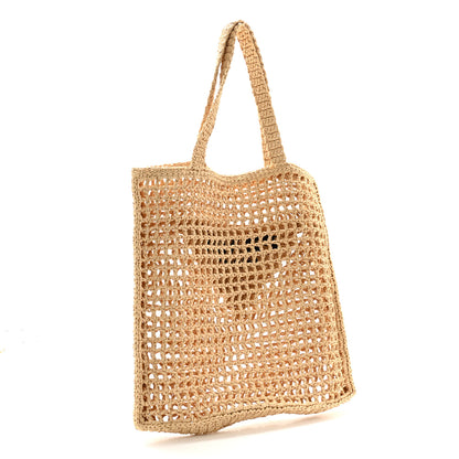Prada Yarn Raffia Effect Crochet Logo Embroidered Tote Bag Naturale 3 of 12
