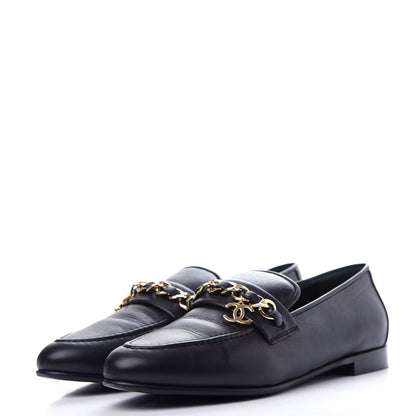 Chanel Lambskin CC Chain Loafers 38 Black 3 of 11