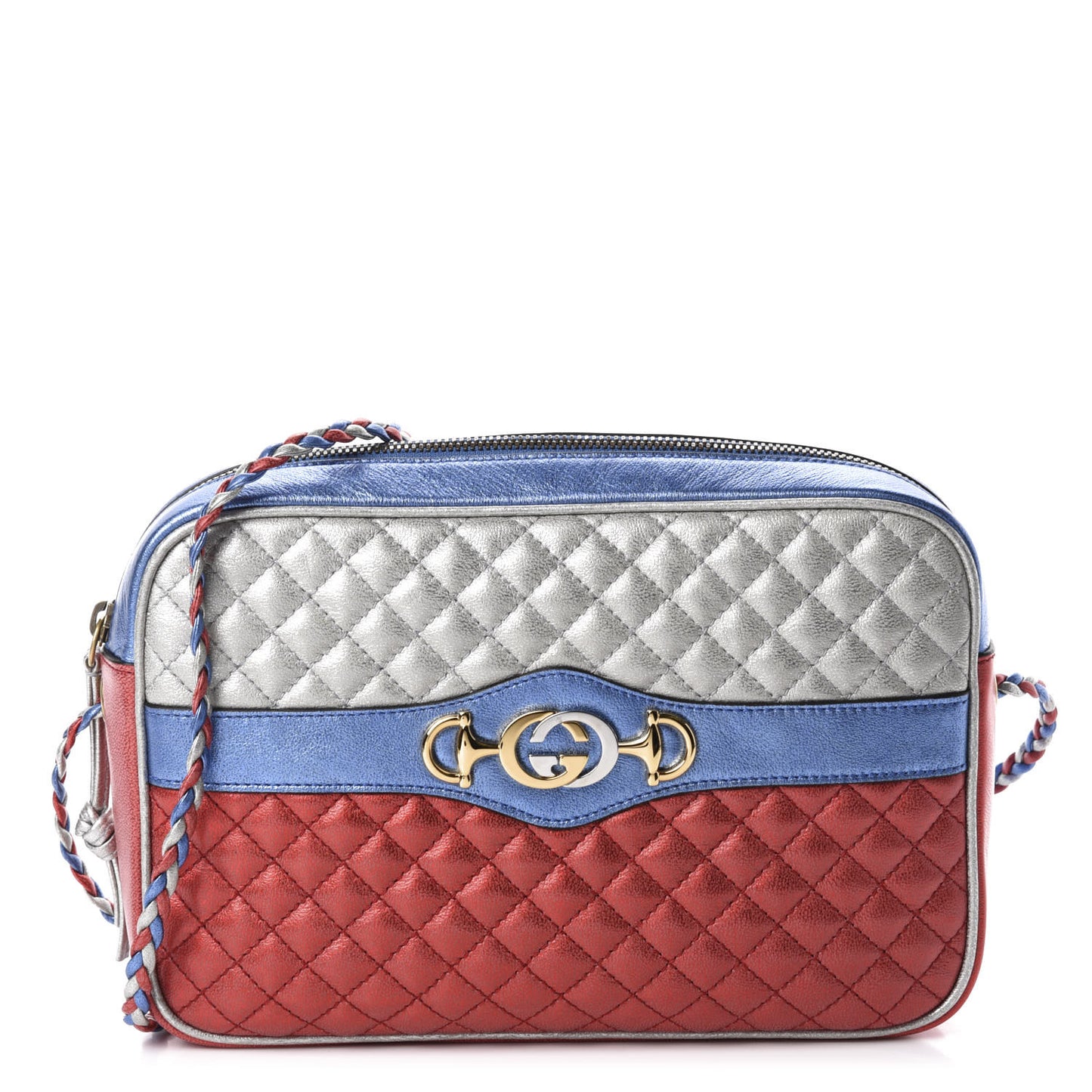 Laminated Nappa Trapuntata Small Zumi Shoulder Bag Rosso Marine Argento