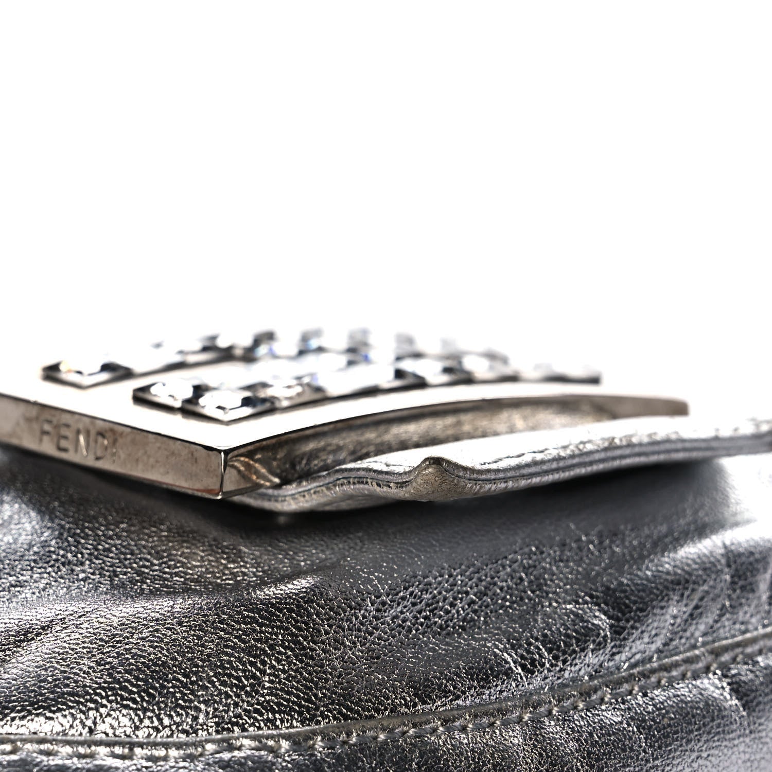 Fendi Metallic Calfskin Crystal Mini Half Moon Baguette Silver 11 of 11