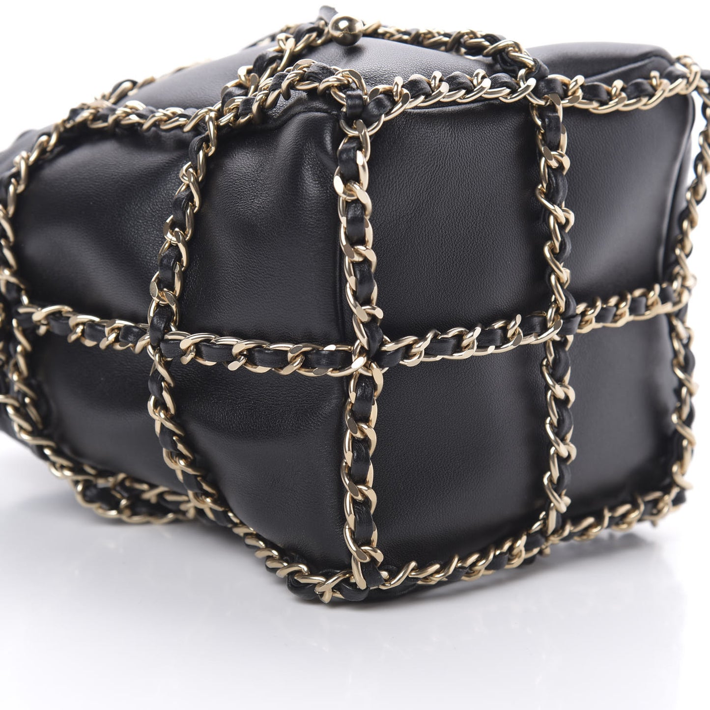 Lambskin Bucket Chain Drawstring Bag Black