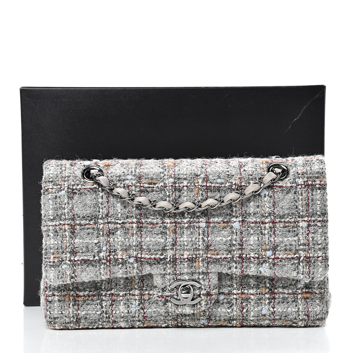 Tweed Quilted Medium Double Flap Grey Multicolor