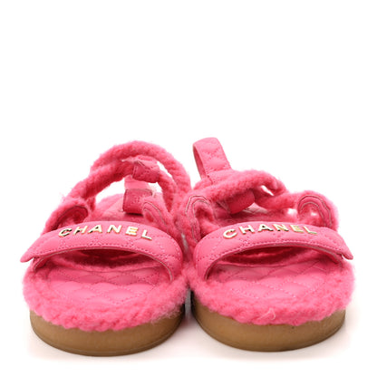 Chanel Cord Lambskin Quilted Logo Sandals 37 Pink 3 of 8