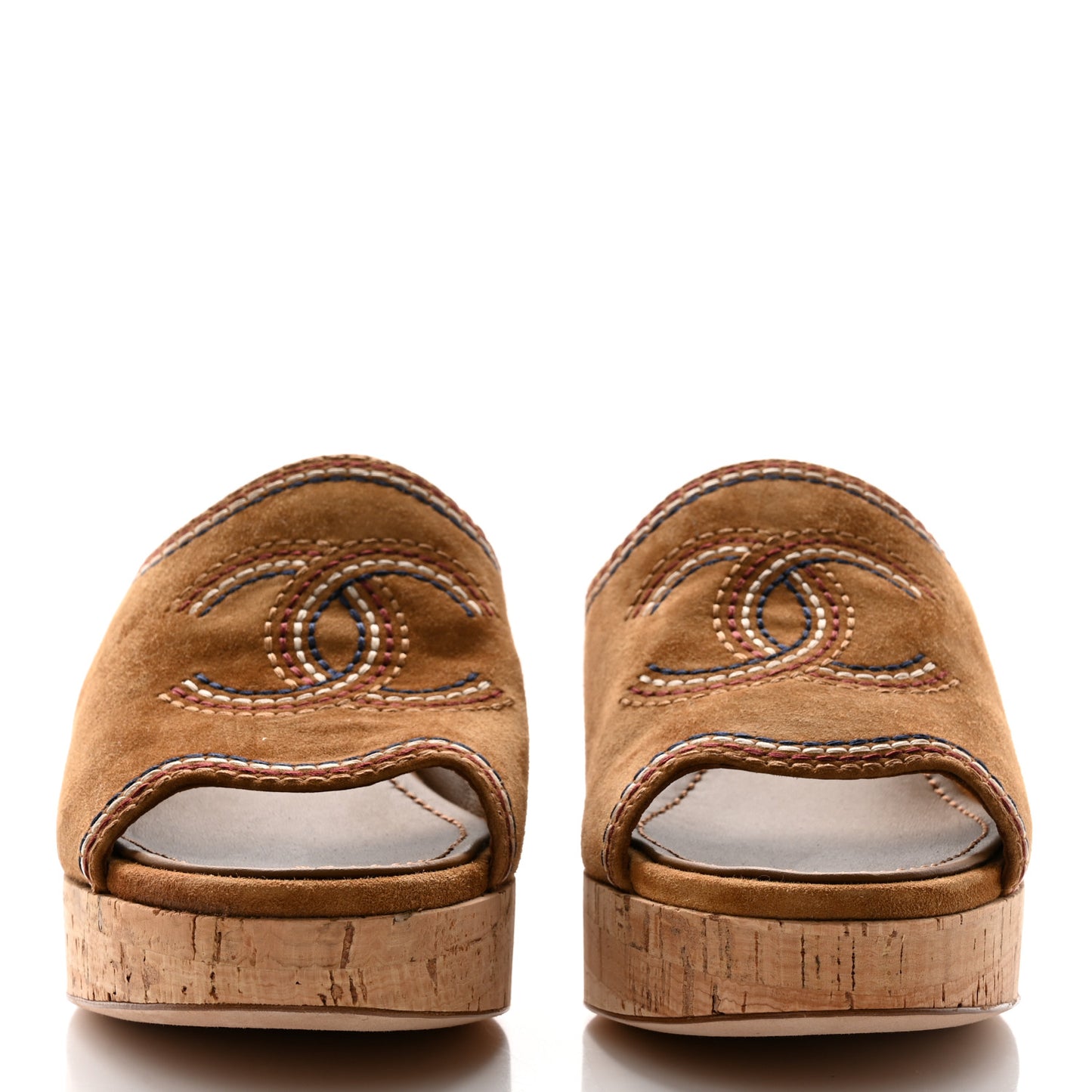 Suede Calfskin Cork CC Wedge Sandal 39.5 Brown
