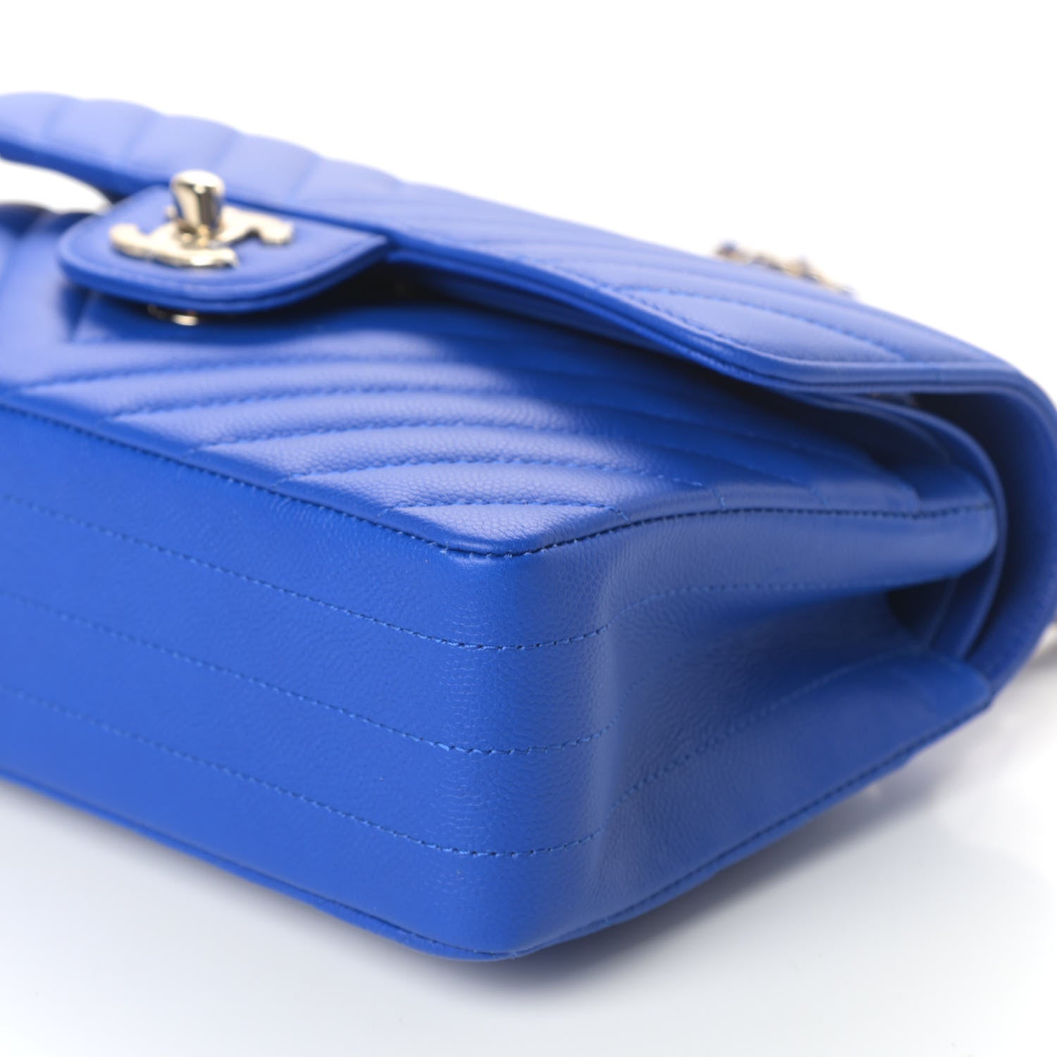 Chanel Caviar Chevron Quilted Small Double Flap Blue 9 of 9