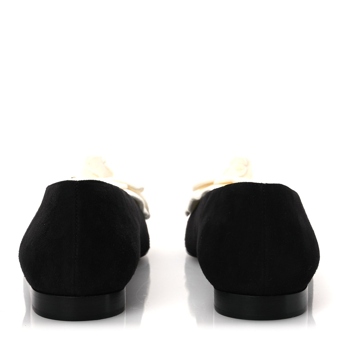 Suede Patent Cap Toe Camellia Ballerina Flats 37.5 Black White