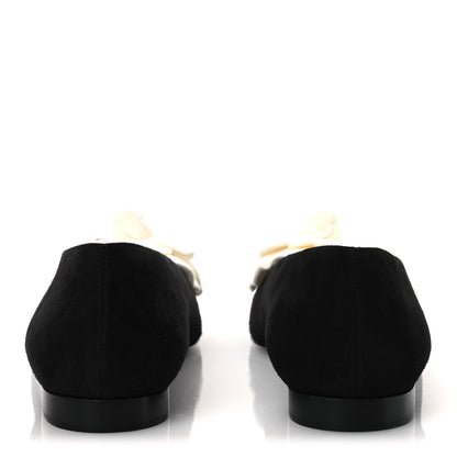 Chanel Suede Patent Cap Toe Camellia Ballerina Flats 37.5 Black White 6 of 10