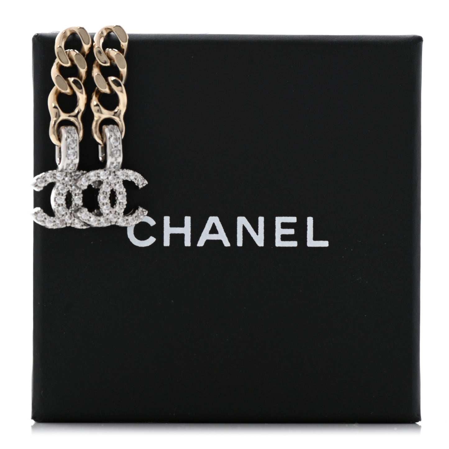 Metal Crystal CC Chain Drop Earrings Gold