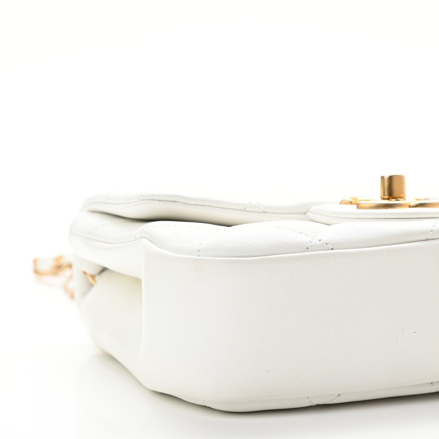 Lambskin Quilted Small Circular Handle Bag White