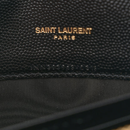 Saint Laurent Grain De Poudre Matelasse Chevron Monogram Envelope Chain Wallet Black 7 of 11