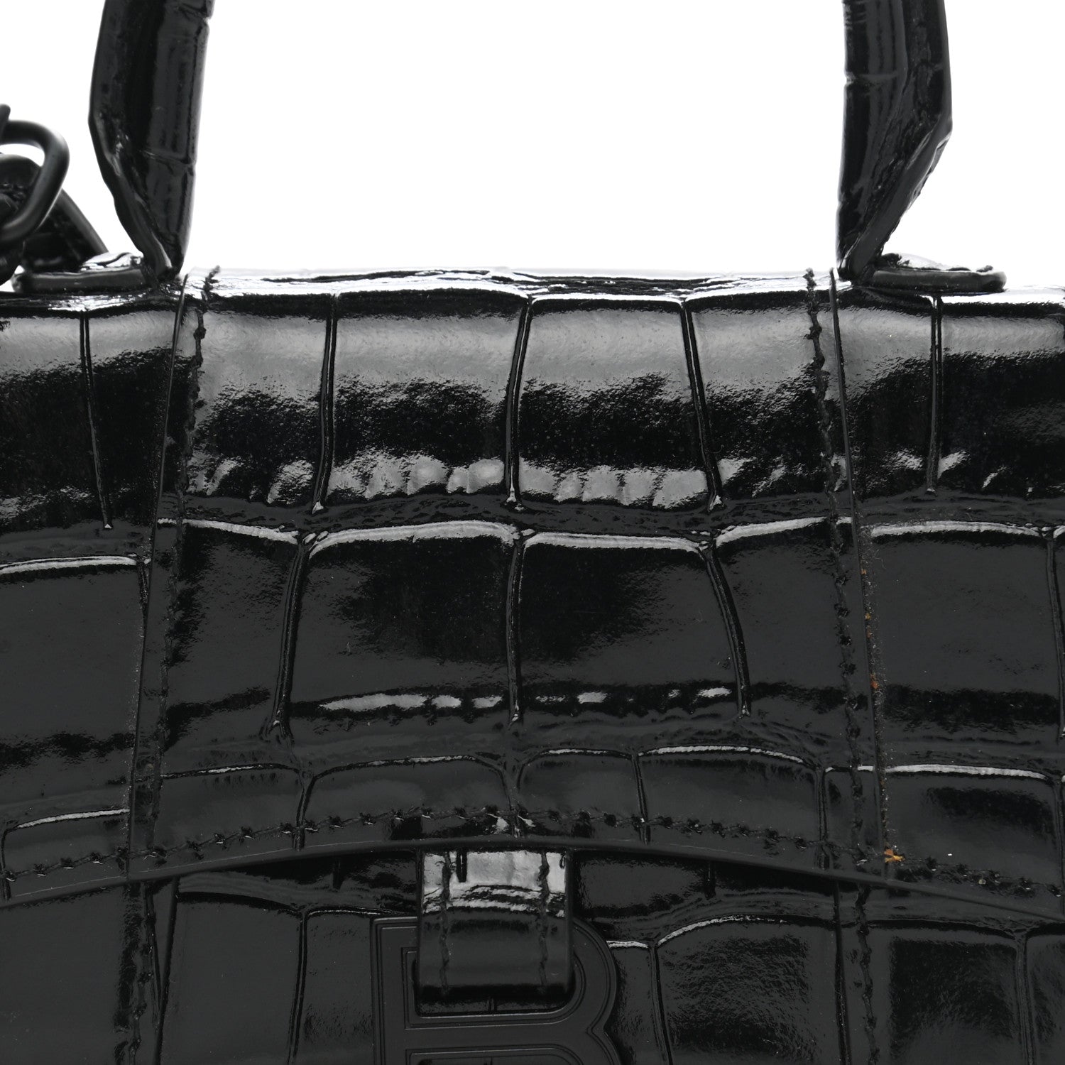 Balenciaga Shiny Calfskin Monochrome Crocodile Embossed Hourglass Top Handle Bag Mini Black 7 of 10