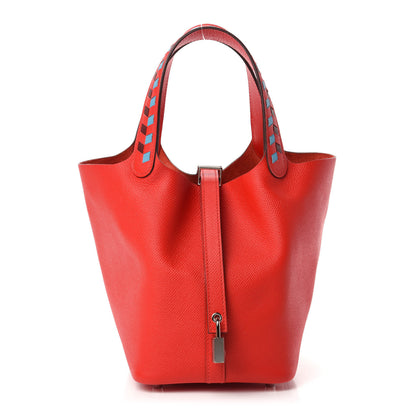 Hermes Epsom Tressage De Cuir Picotin Lock 18 PM Rouge Coeur Bleu du Nord Rouge H 1 of 11