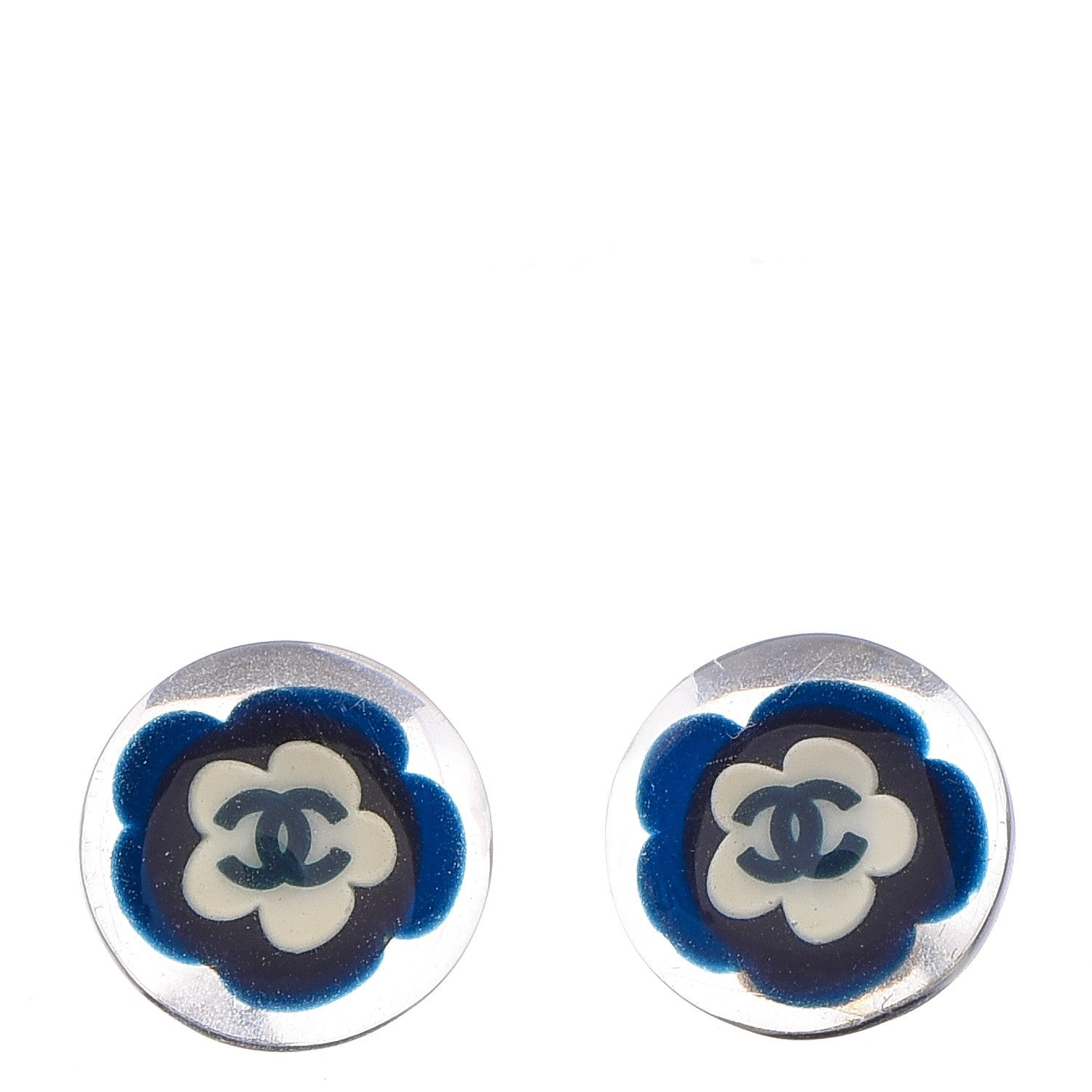 Chanel Resin Camellia CC Earrings Navy 1 of 4