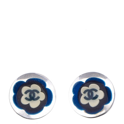 Chanel Resin Camellia CC Earrings Navy 1 of 4