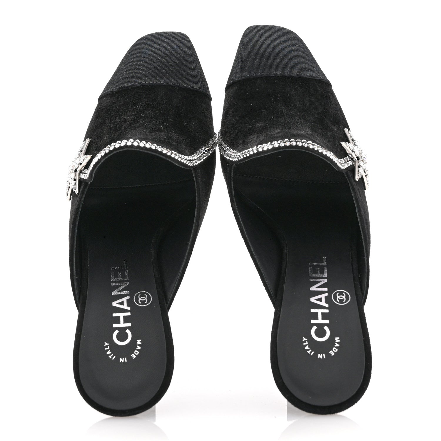 Chanel Suede Grosgrain Crystal Star Mules 37 Black 2 of 11