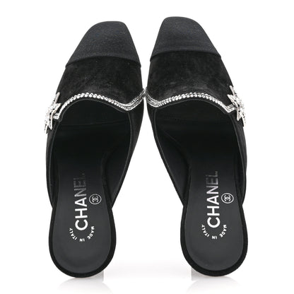 Chanel Suede Grosgrain Crystal Star Mules 37 Black 2 of 11